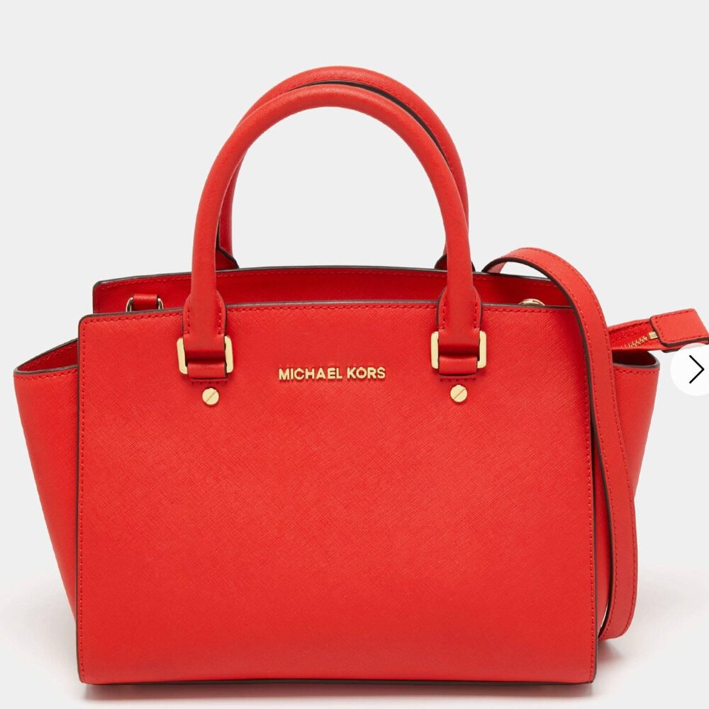 Michael Kors Leather Selma Red Tote Satchel Medium